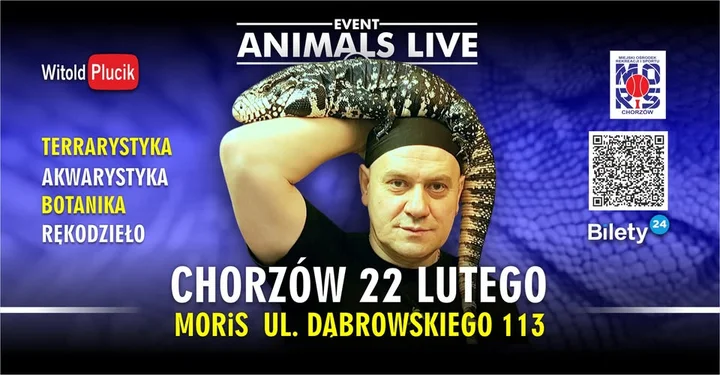 Grafika promocyjna wydarzenia Animals Live CHORZÓW — Terrarystyka, akwarystyka i botanika (22 lutego 2026)