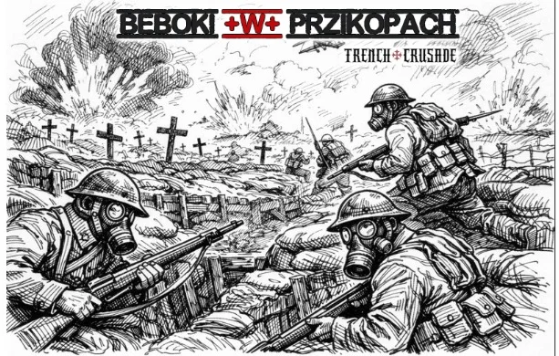 Grafika promocyjna wydarzenia Beboki w Przikopach — Śląski Turniej Trench Crusade (Krucjata Okopowa)