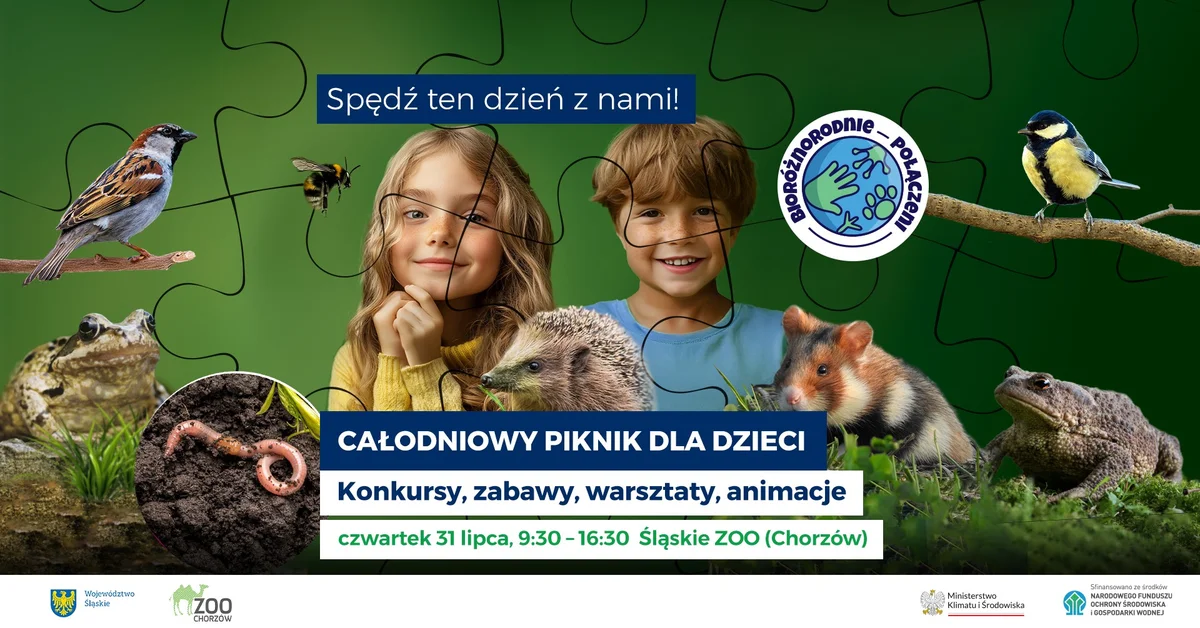 Grafika promocyjna wydarzenia Całodniowy piknik edukacyjny dla dzieci w Śląskim ZOO