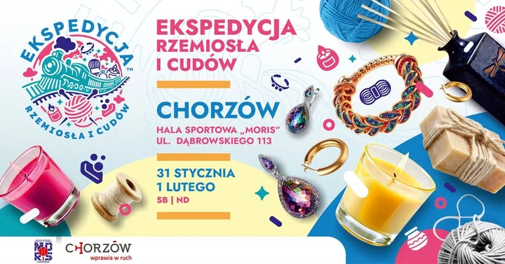 Grafika promocyjna wydarzenia Ekspedycja Rzemiosła i Cudów w Chorzowie — targi rękodzieła i designu