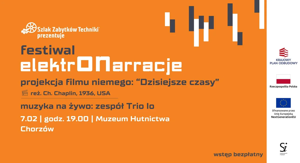 Grafika promocyjna wydarzenia Festiwal ElektrONarracje w Muzeum Hutnictwa (Chorzów) — 7 lutego 2026