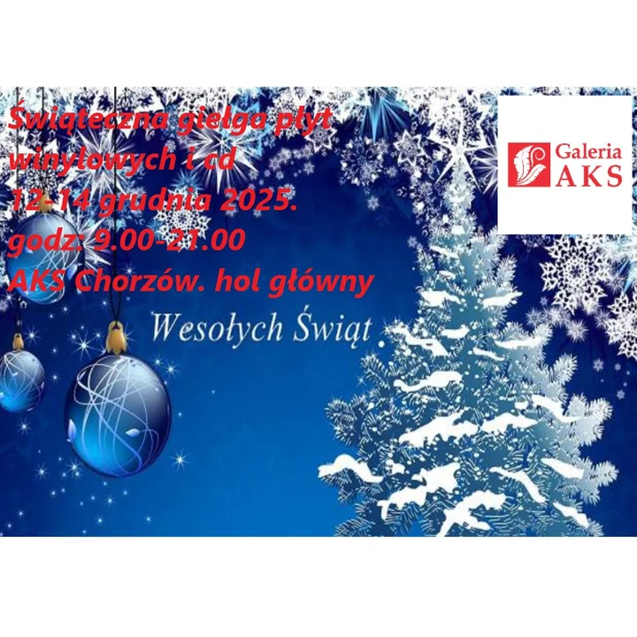 Grafika promocyjna wydarzenia Świąteczny kiermasz płyt winylowych i CD w Galerii AKS Chorzów