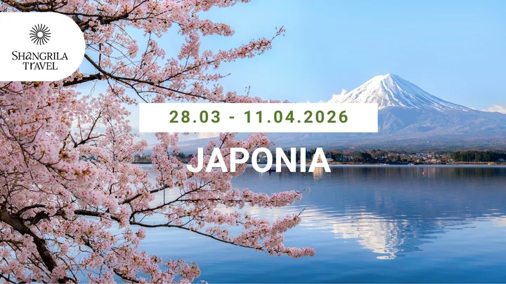 Grafika promocyjna wydarzenia Japonia 28.03–11.04.2026 — wyprawa: Tokio, Kioto, Hiroszima i Okinawa