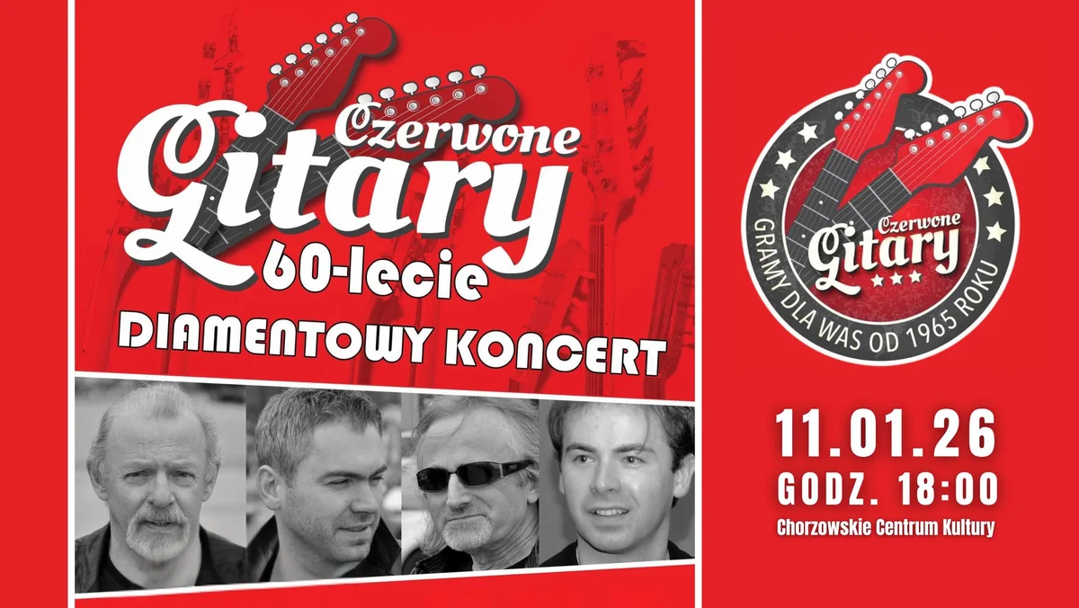 Grafika promocyjna wydarzenia Koncert jubileuszowy zespołu Czerwone Gitary w Chorzowie