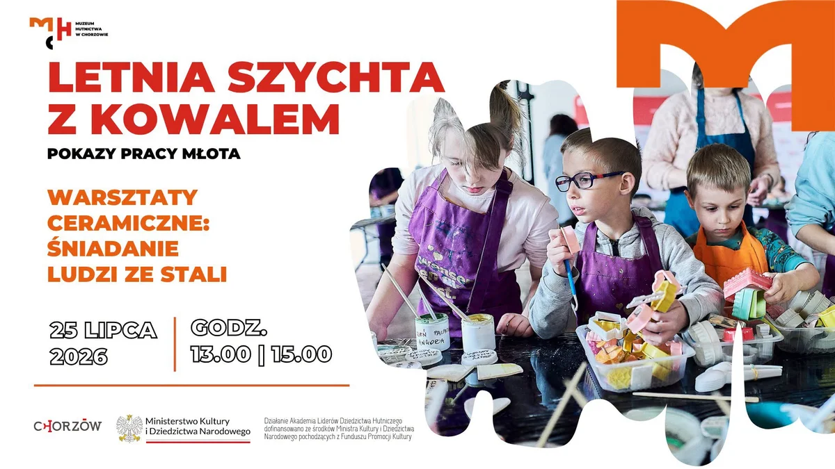 Grafika promocyjna wydarzenia Letnia Szychta z Kowalem – pokazy i warsztaty