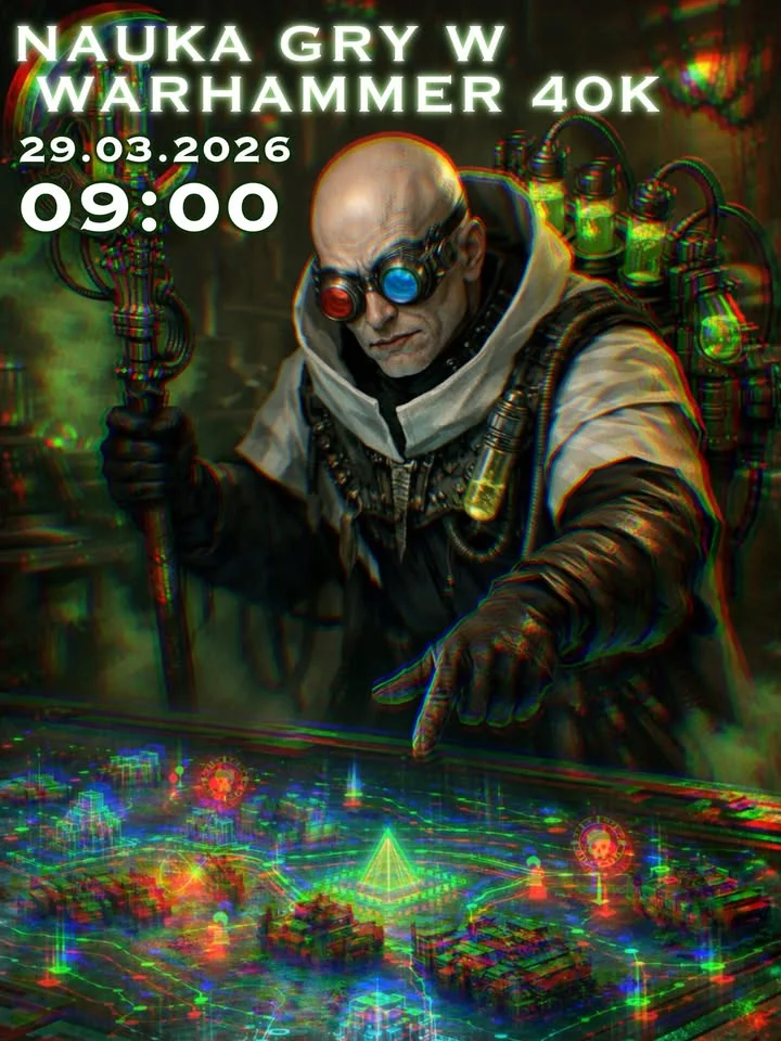 Grafika promocyjna wydarzenia Nauka gry Warhammer 40K w Pandemonium — podstawy
