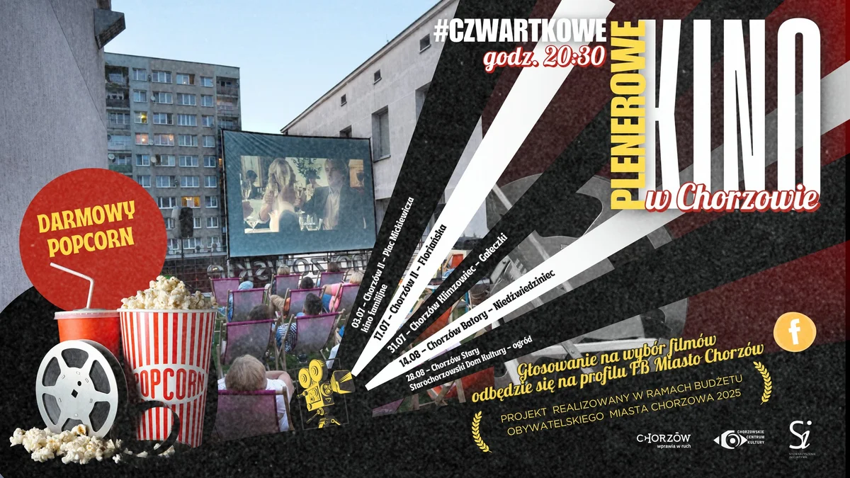 Grafika promocyjna wydarzenia Plenerowe seanse filmowe w Chorzowie Batory na Niedźwiedzińcu