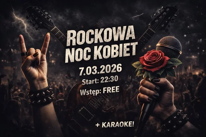 Grafika promocyjna wydarzenia Rockowa Noc Kobiet + KARAOKE — rockoteka z okazji Dnia Kobiet (Chorzów, 7 marca)