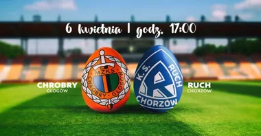 Grafika promocyjna wydarzenia Chrobry Głogów - Ruch Chorzów. Świąteczny mecz Betclic 1 Ligi w Głogowie