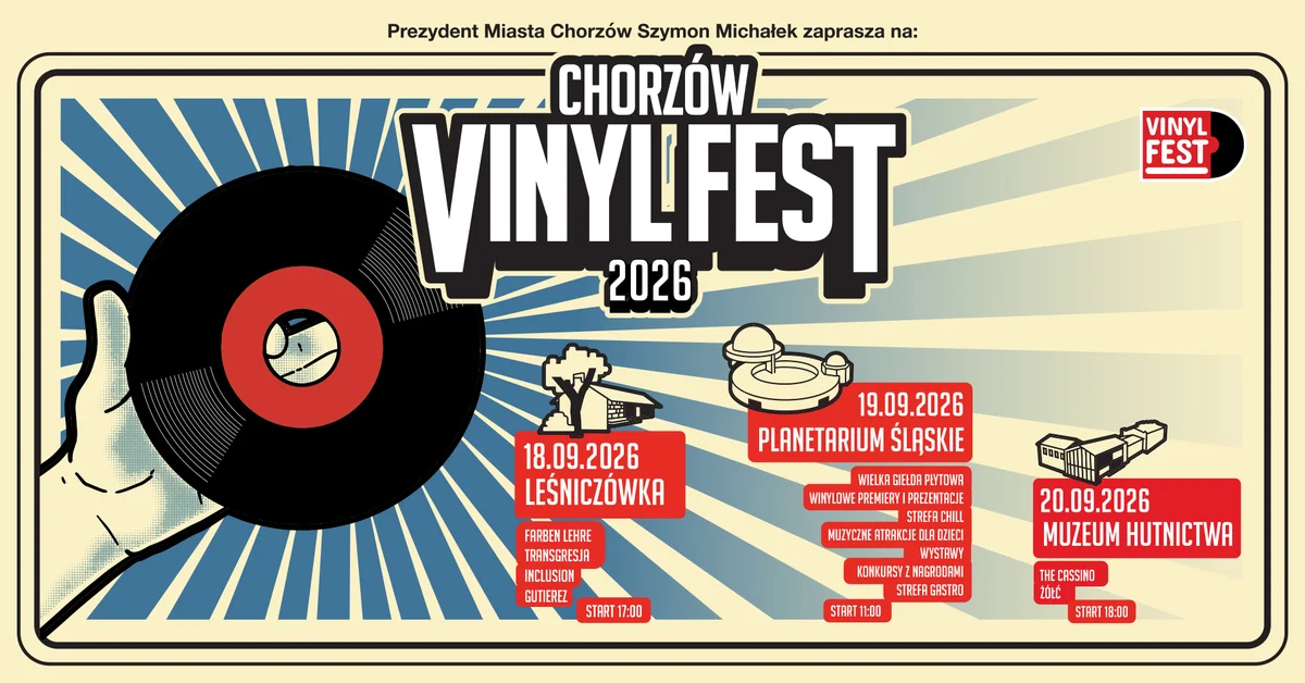Grafika promocyjna wydarzenia VINYL FEST koncerty w Chorzowie