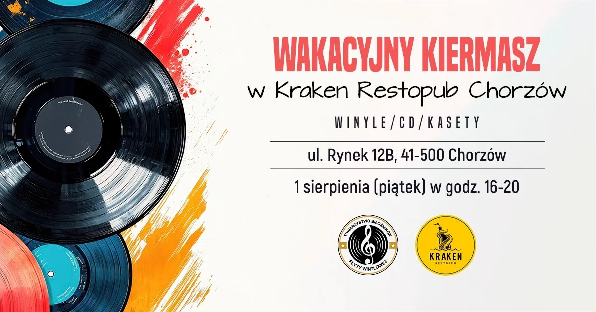 Grafika promocyjna wydarzenia Wakacyjny kiermasz płyt winylowych i CD w Chorzowie