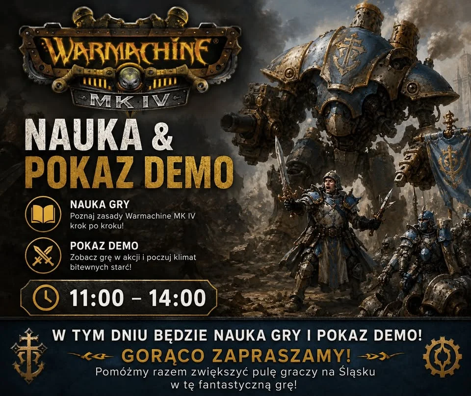 Grafika promocyjna wydarzenia Warmachine MK IV – pokaz i nauka gry