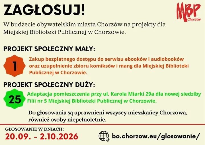 Chorzowska biblioteka prosi o głosy. Dwa projekty mogą zmienić jej ofertę