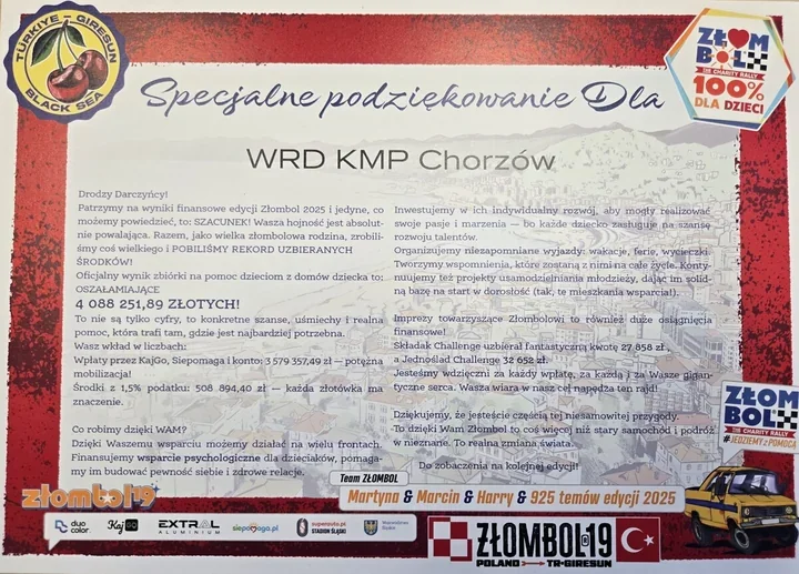 Chorzowska drogówka dostała nietypowe podziękowania po Złombolu 2025